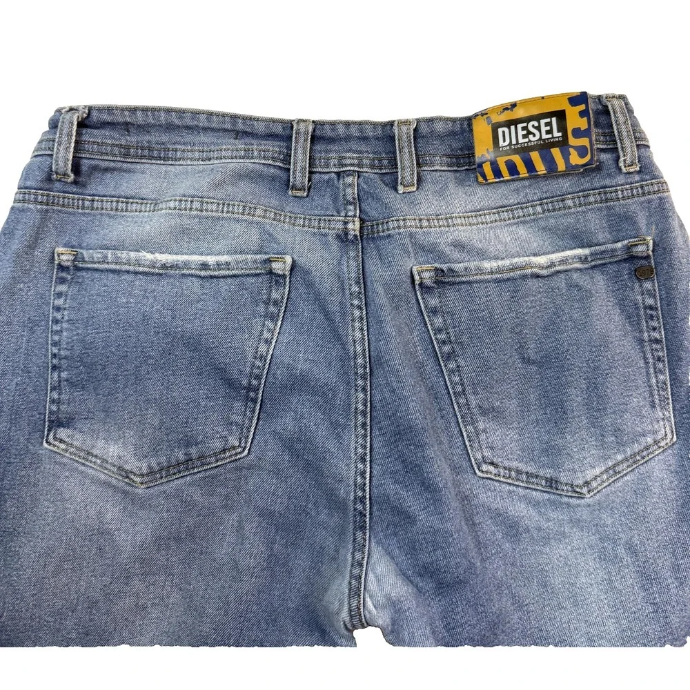 Diesel Jeans Men 36 Blue Straight Distressed Rip Denim Streetwear Made In Italy